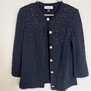 St. John stuffed button down wool knit black cardigan jacket